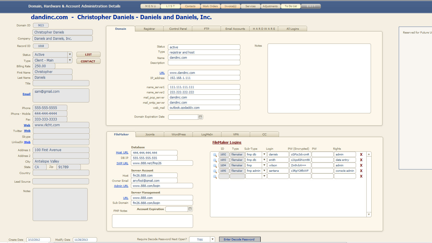Work Order Invoicing Software - Domain Layout