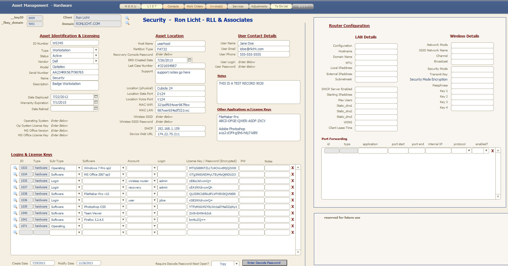 Work Order Invoicing Software - Asset Management Layout